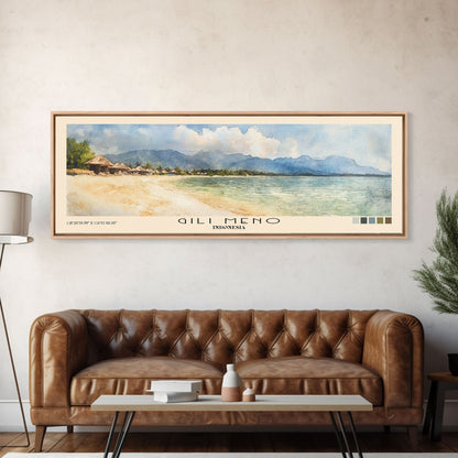 Gili Meno, Indonesia Watercolor Print, Vacation Gift, Indonesia Wall Art, Beach Painting, Beach Decor, Large Wall Art, Wood Frame Art