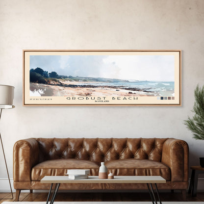 Grobust beach, Scotland Watercolor Print, Vacation Gift, Scotland Wall Art, Beach Painting, Beach Decor, Large Wall Art, Wood Frame Art