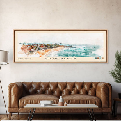 Kuta Beach, Indonesia Watercolor Print, Vacation Gift, Indonesia Wall Art, Beach Painting, Beach Decor, Large Wall Art, Wood Frame Art