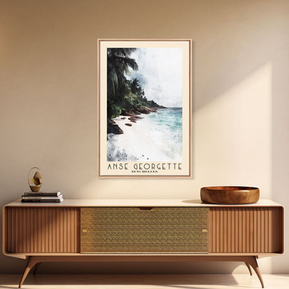 Anse Georgette, Seychelles Watercolor Beach Print, Vacation Gift, Seychelles Wall Art, Framed Canvas Print, Framed Beach Painting