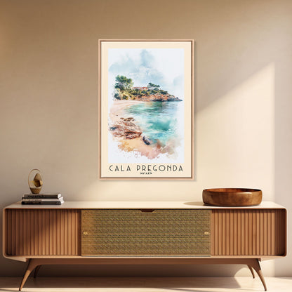 Cala Pregonda, Spain Watercolor Print, Vacation Gift, Spain Wall Art, Beach Painting, Beach Decor, Large Wall Art, Wood Frame Art