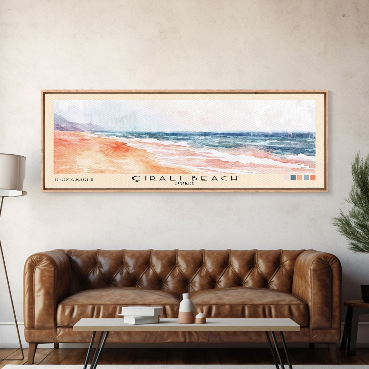 Çıralı Beach, Turkey Watercolor Print, Vacation Gift, Turkey Wall Art, Beach Painting, Beach Decor, Large Wall Art, Wood Frame Art