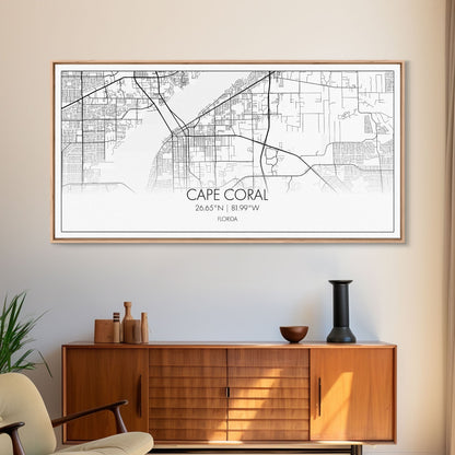Cape Coral Street Map, Florida Map, Map Print, Modern Art, Wall Art, Canvas Art, Rustic Décor, Bedroom Décor Women, Gift For The Home