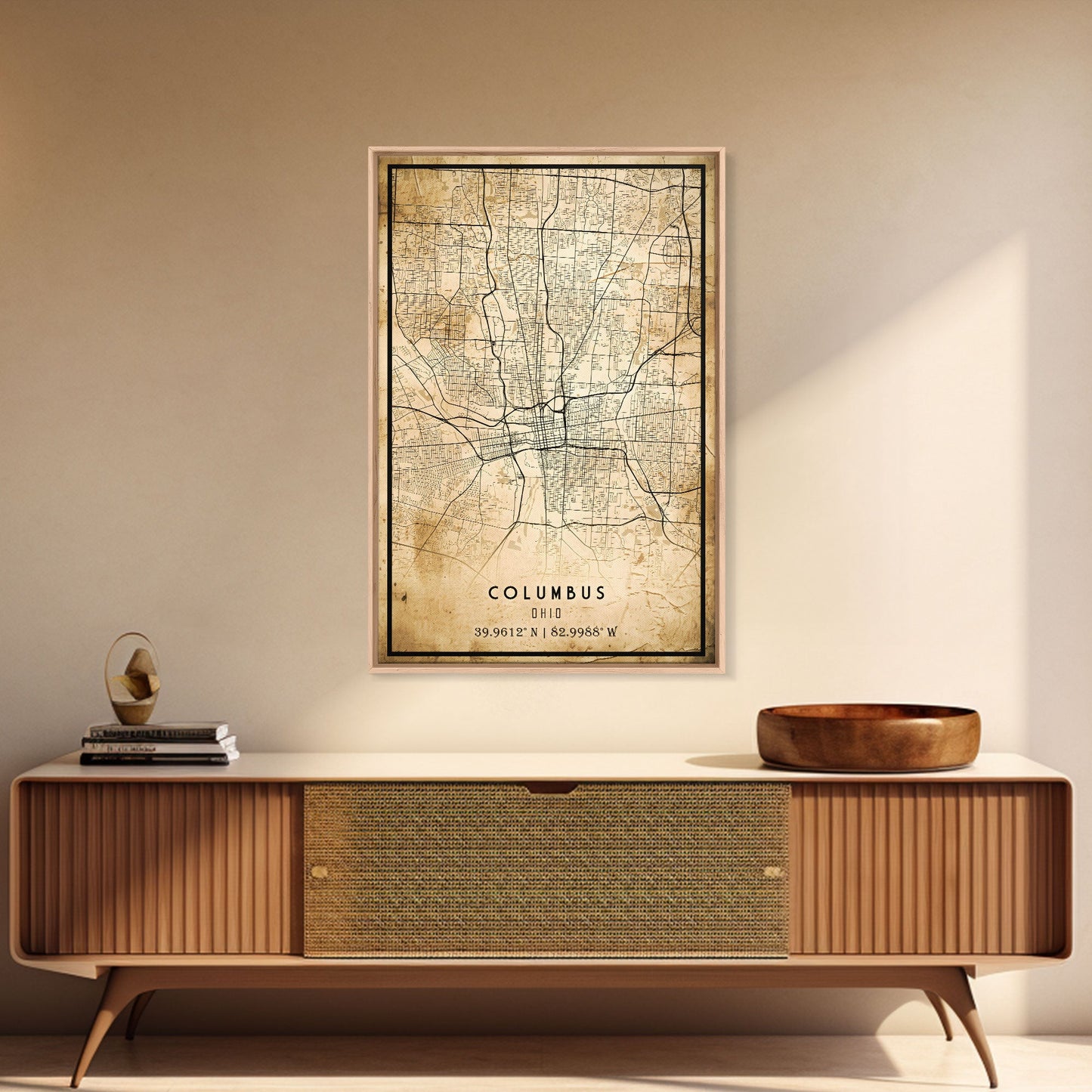 Columbus vintage map print poster or framed canvas, Ohio map print poster canvas, Columbus city map print poster canvas