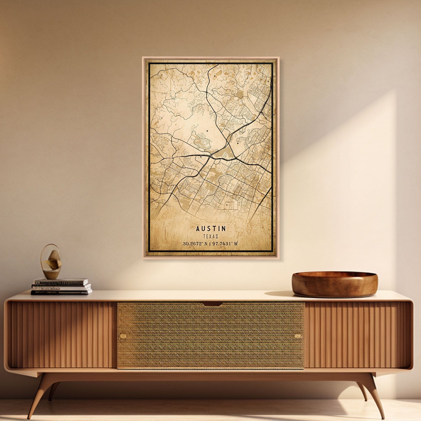 Austin Map Print Canvas or Poster, Texas Map Art, Texas Map Print, Vintage Austin Texas Map Framed Art, Retro / Distressed Office Art