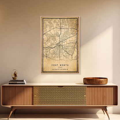 Fort Worth map print poster or framed canvas, Texas map print poster canvas, Fort Worth city map print poster canvas, Panther City
