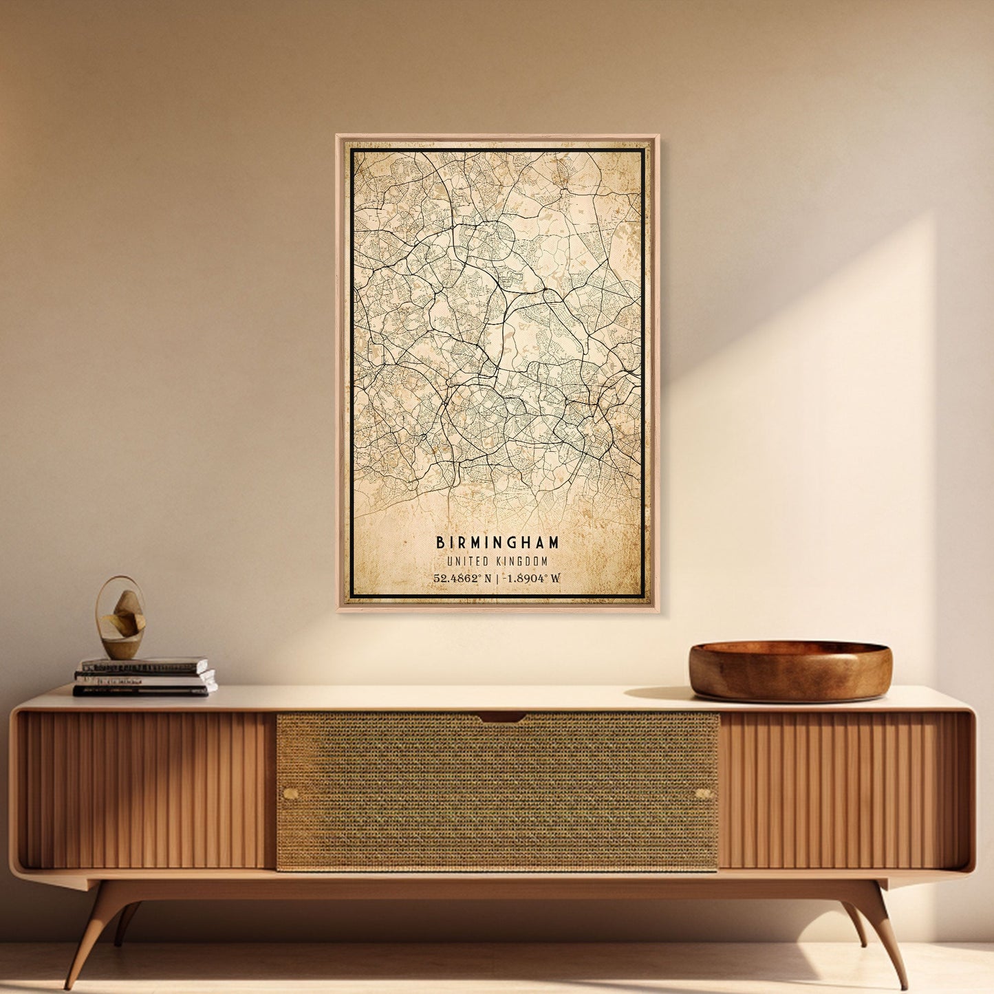 Birmingham UK map print poster or framed canvas, England map print poster canvas, UK city map print poster canvas, Vintage Travel Art