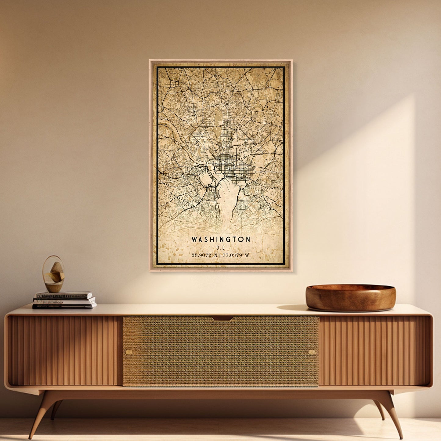 Vintage Washington map print poster or framed canvas | Washington dc city map print poster canvas | District of Columbia print poster canvas