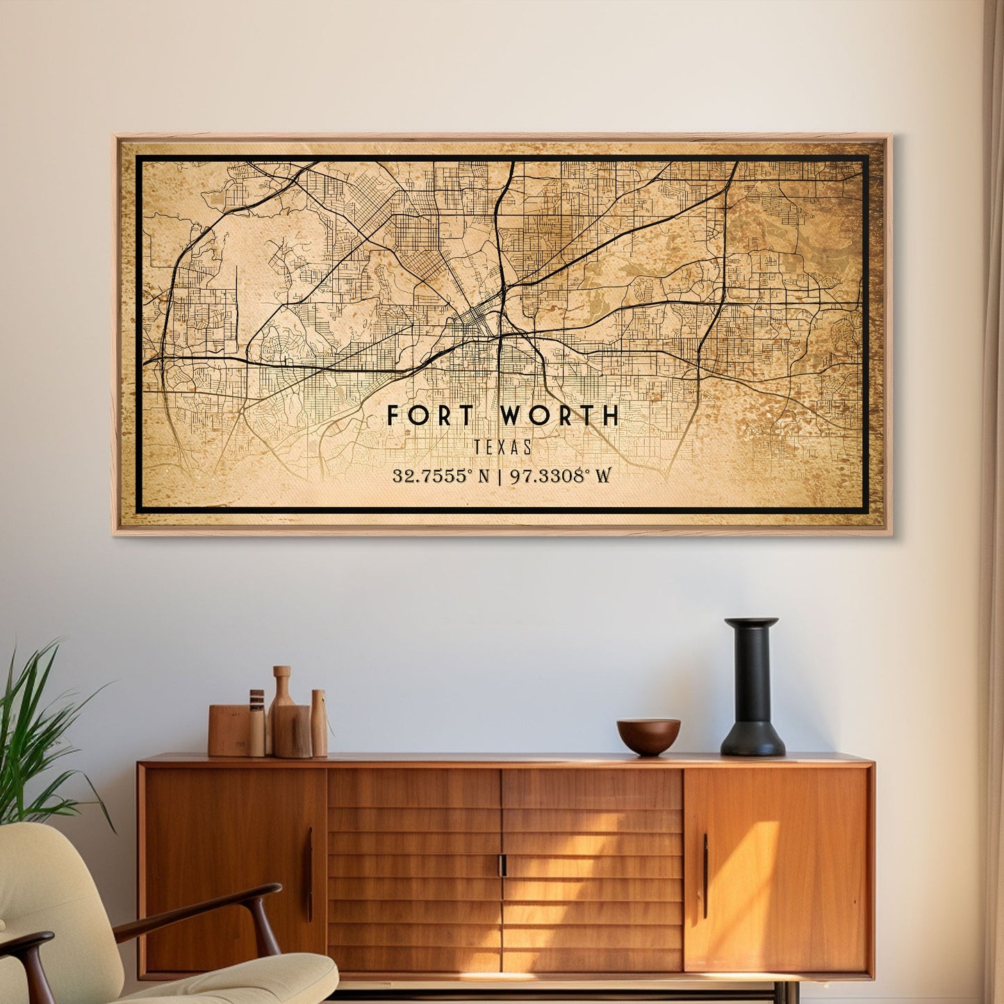 Fort Worth map print poster or framed canvas, Texas map print poster canvas, Fort Worth city map print poster canvas, Panther City