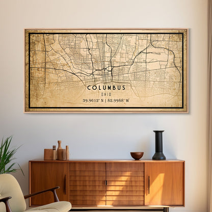 Columbus vintage map print poster or framed canvas, Ohio map print poster canvas, Columbus city map print poster canvas