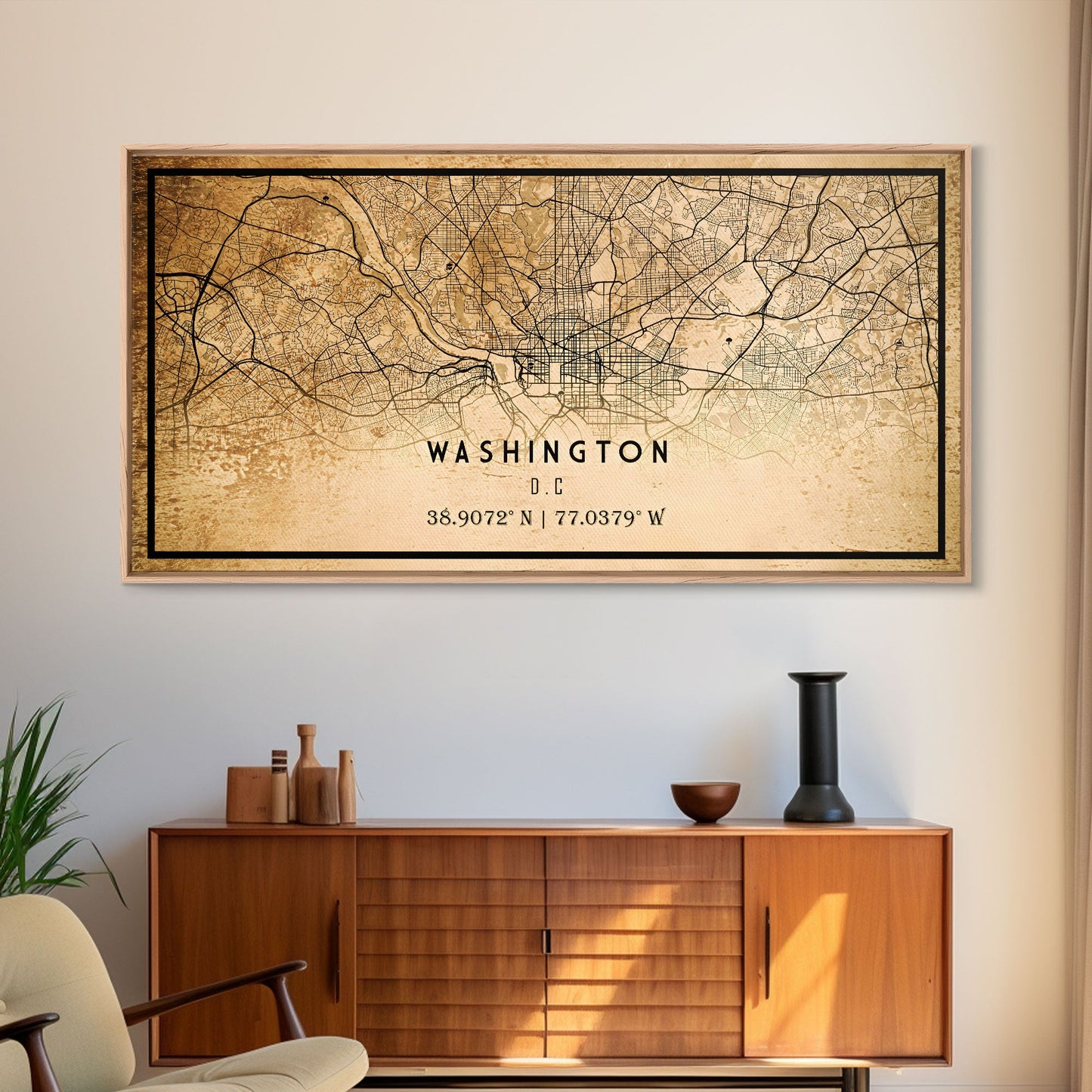 Vintage Washington map print poster or framed canvas | Washington dc city map print poster canvas | District of Columbia print poster canvas