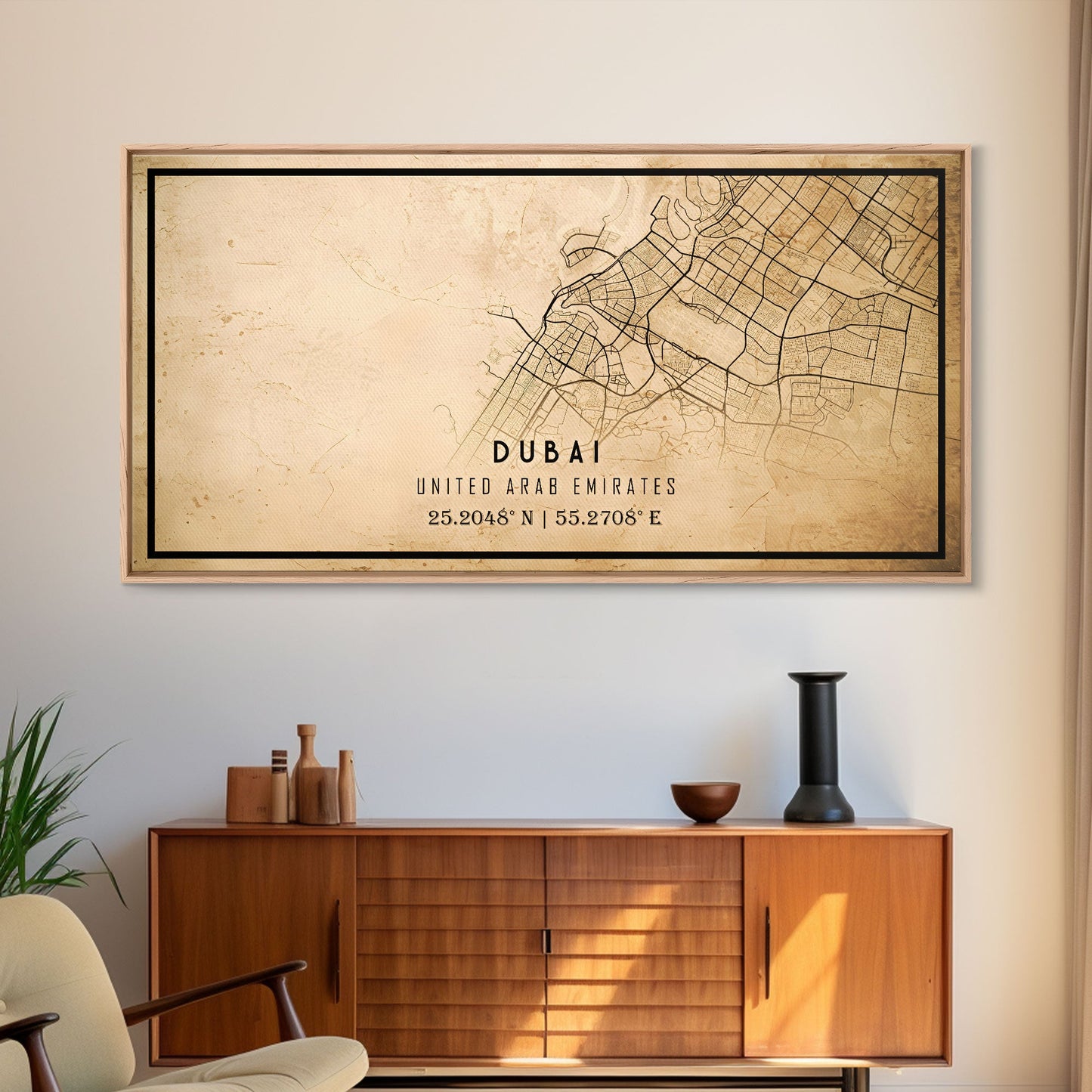 Dubai UAE map print poster or framed canvas, Dubai map print poster canvas, Dubai city map print poster canvas, Vintage Travel Art