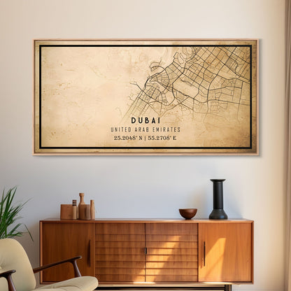 Dubai UAE map print poster or framed canvas, Dubai map print poster canvas, Dubai city map print poster canvas, Vintage Travel Art