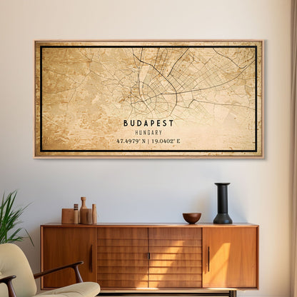 Budapest Hungary map print poster or framed canvas, Budapest map print poster canvas, Budapest map print poster canvas, Vintage Travel Art