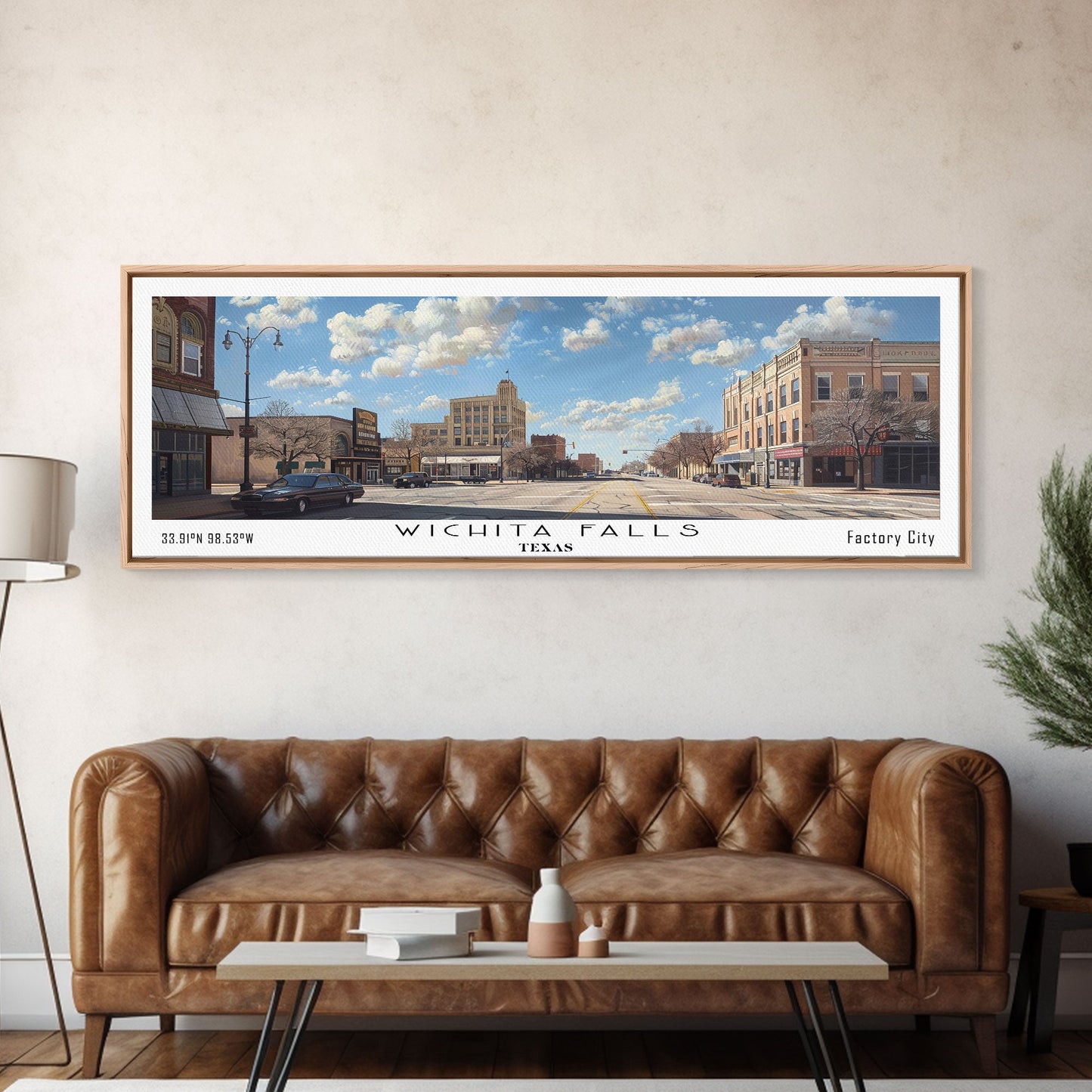 Panoramagemälde von Wichita Falls, Texas, gerahmter Leinwanddruck, Reiseposter im Retro-Stil, einzigartige Wohndekoration, künstlerische Wandgestaltung fürs Büro