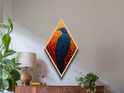 Gothic Raven Diamond Shaped Wall Art, Canvas Embossed Print, Diamond Shaped Wall Decor, Funky Art, Mid-Century Modern Retro Art