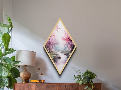 Cherry Blossoms In Spring, Diamond Shaped Canvas Embossed Wall Art, Canvas Texture Art, Japanese Inspired Wall Art, Statement Piece