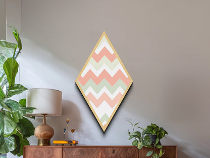 Pastel Chevron Simplicity Diamond Shaped Canvas Art Print with soft zigzag pattern modern minimal nursery decor blush green wall geometric vibe