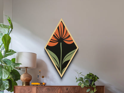 Bold Coneflower — Diamond Shaped Canvas Embossed Print adds flair to home office or studio with mid-century botanical minimal flower decor