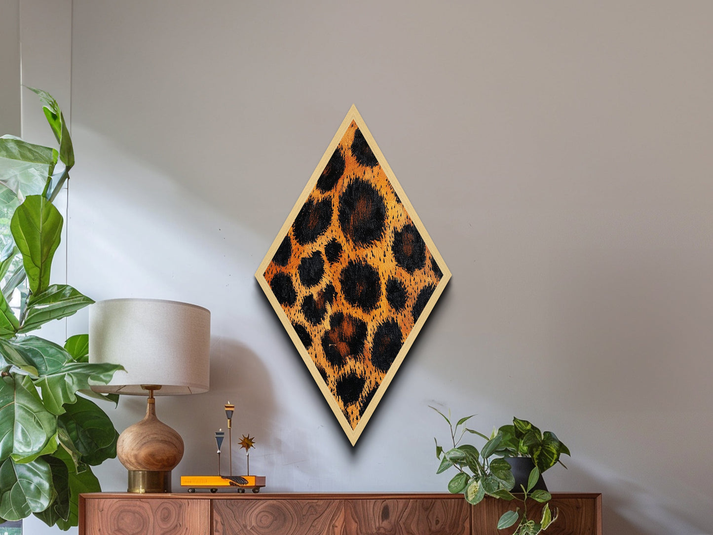 Leopard Print Pattern Diamond Shaped Canvas Textured Print, Bold Animal Wall Art, Safari Jungle Aesthetic, Glam Fashion Decor