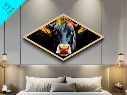 Funky Cow Art Diamond Shaped Canvas Texture Art Print - Farmhouse Decor - Funny Wall Art - Bovine Wall Art - Farmhouse Art