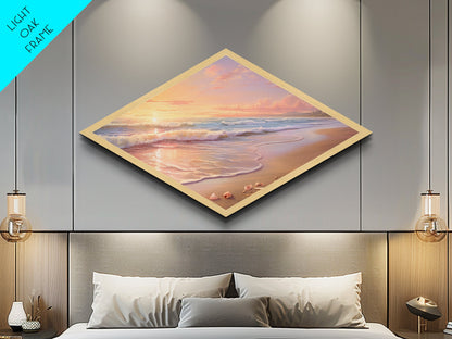 Sunset Over The Ocean Wood Framed Canvas Art Print, Nautical Painting, Seascapes Painting, Beach House Decor, Pacific Ocean Art