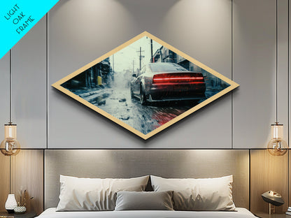 Diamond Shaped Street Racer – Canvas Art Print with Gritty Urban Car Scene, Dark City Decor, Automotive Gift, Man Cave Wall Art