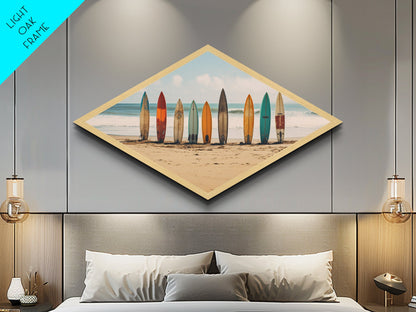 Coastal Surf Vibes Diamond Shaped Beach Canvas Art Print surfboards ocean retro seaside summer surf shack boho wall decor gift idea