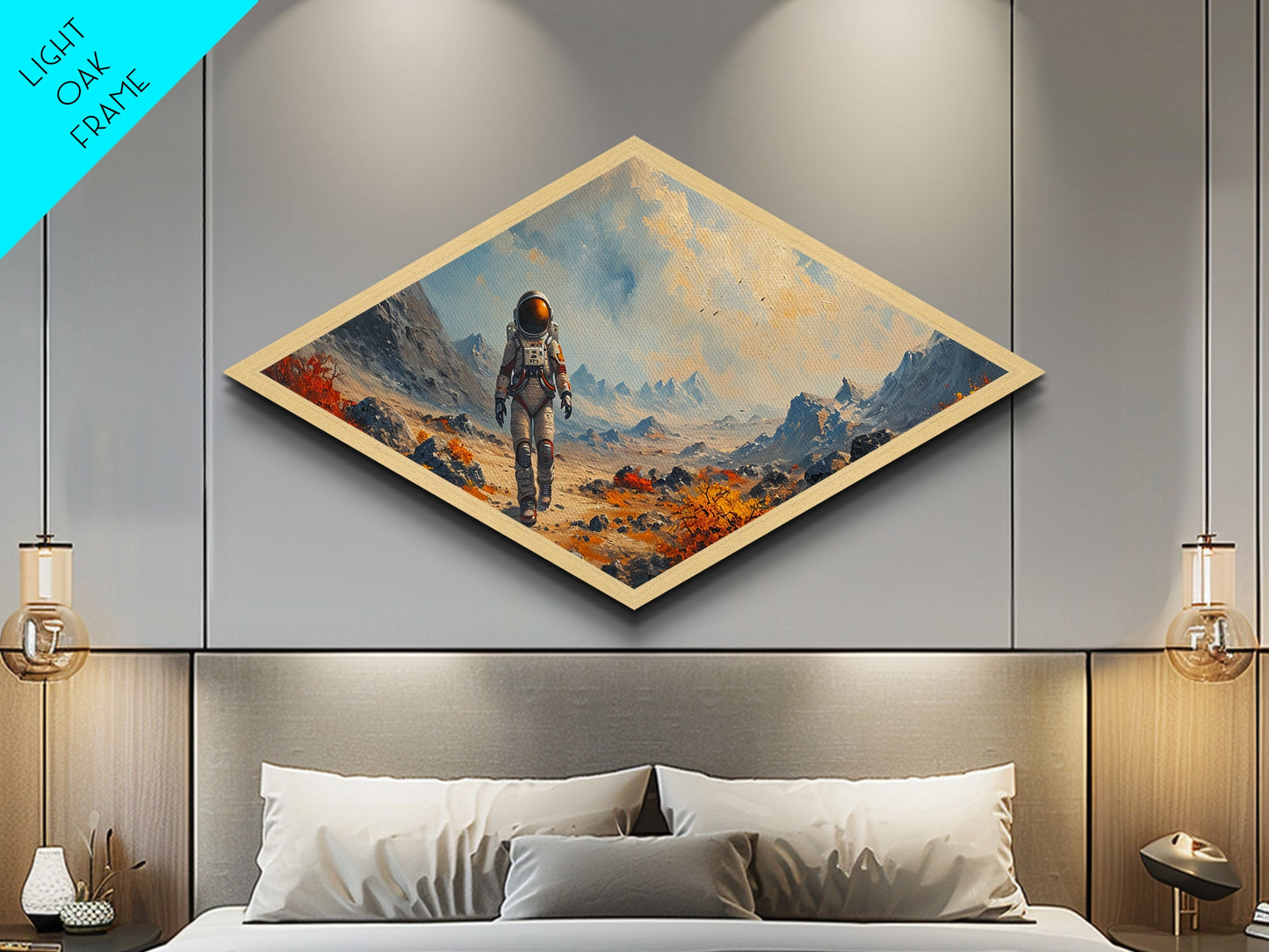 Astronaut Frontier Journey Diamond Shaped Canvas Textured Print space exploration art sci-fi galaxy wall art gift idea