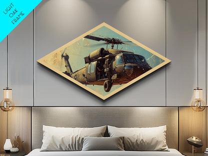 Combat Helicopter Lift Diamond Shaped Canvas Embossed Print military aviation wall art patriotic decor man cave centerpiece