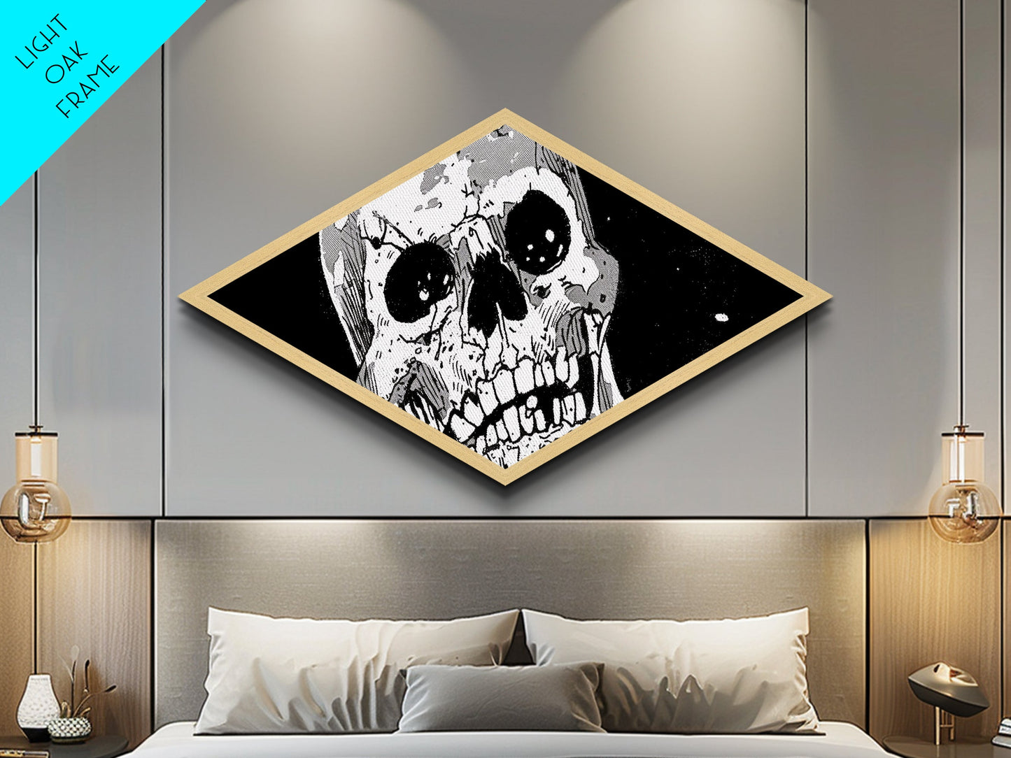 Manga Skull Scream Diamond Shaped Canvas Art Print horror comic style anime decor edgy wall art unique gothic Halloween gift
