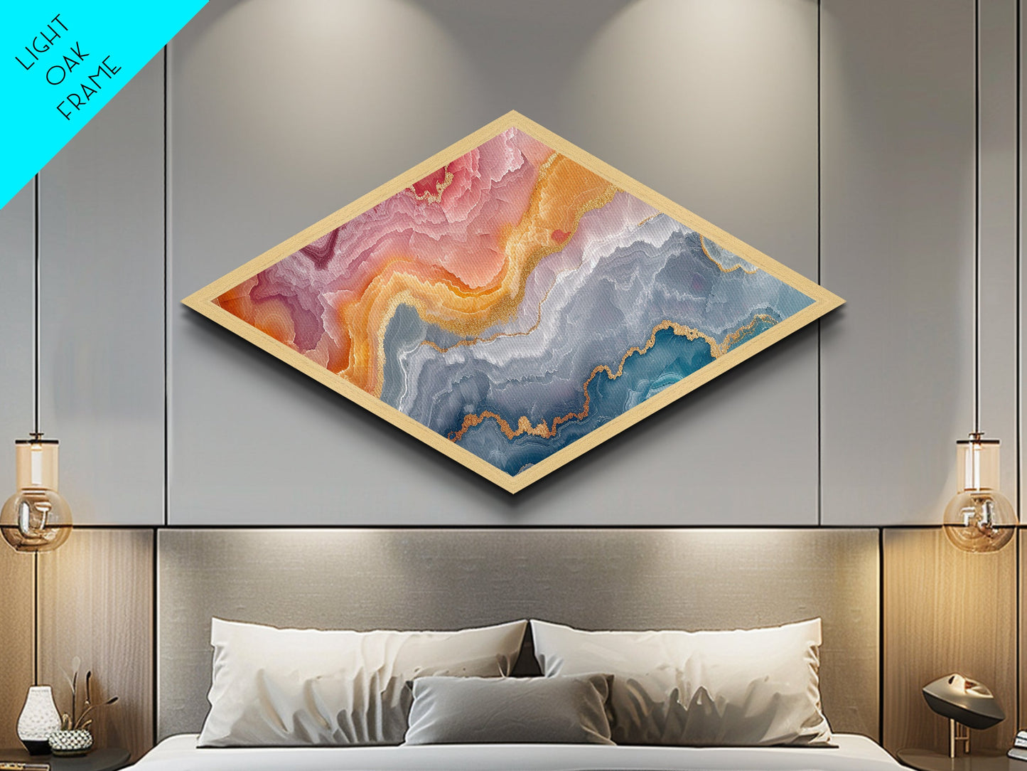 Pastel Dream Agate Diamond Shaped Canvas Art Print Calming Earth Tones Mineral Wall Decor Elegant Bedroom Housewarming Gift