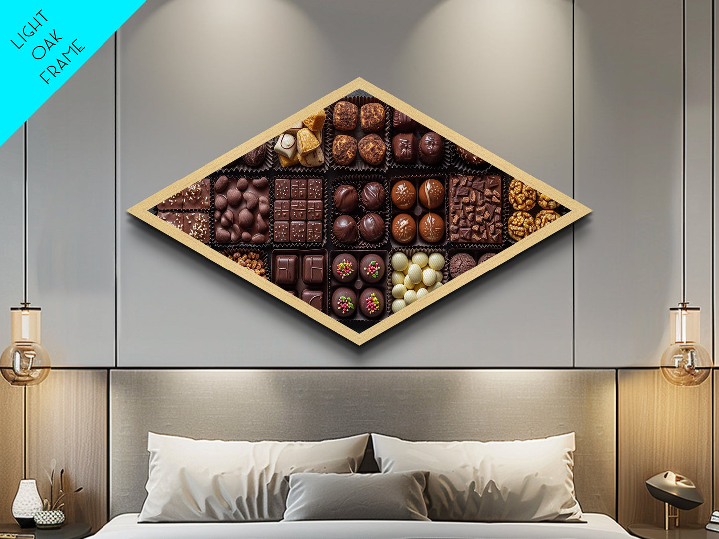 Chocolate Bliss Box Diamond Shaped Canvas Textured Print Gourmet Sweets Wall Art Kitchen Decor Foodie Gift Valentine's Day