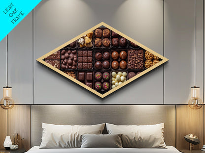 Chocolate Bliss Box Diamond Shaped Canvas Textured Print Gourmet Sweets Wall Art Kitchen Decor Foodie Gift Valentine's Day