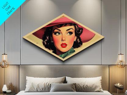 Autumn Cowgirl Glow Diamond Shaped Canvas Textured Print rustic fall farmhouse art western portrait cozy decor country home wall