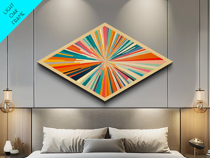 Kaleidoscope Burst Two Diamond Shaped Canvas Textured Print colorful abstract art pop modern rainbow rays living room statement