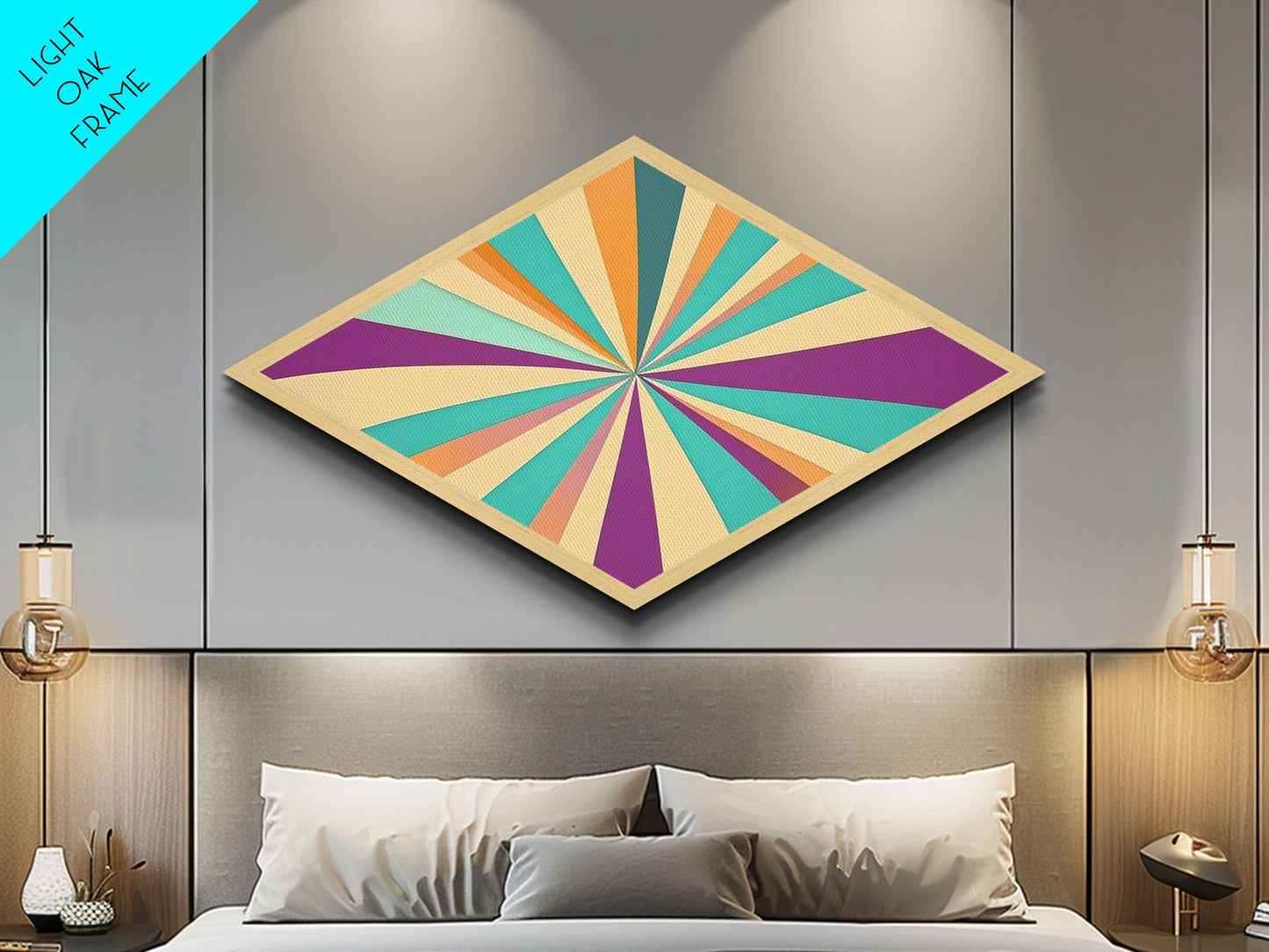 Radiant Color Wheel Diamond Shaped Canvas Art Print Modern pop abstract retro burst design bright living room wall accent decor