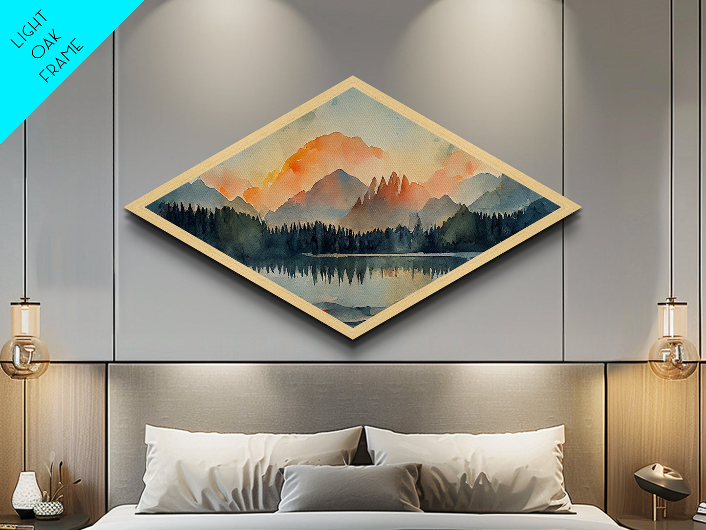 Diamond Shaped Watercolor Painting of a Forest Fire, Canvas Art Print, Cool Living Room Art, Depressing Art, Landscape Painting