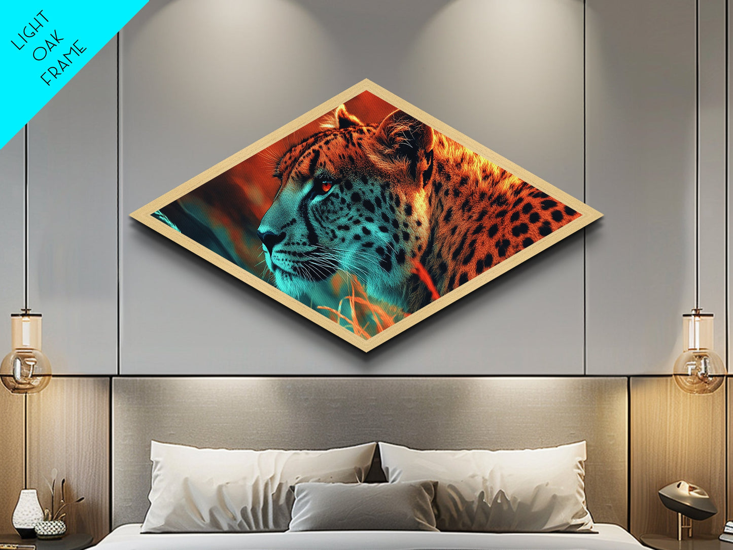 Jungle Sentinel Diamond Shaped Canvas Embossed Print Fierce Cheetah Animal Wall Decor Wild Safari Energy Bedroom Statement Wildlife Art
