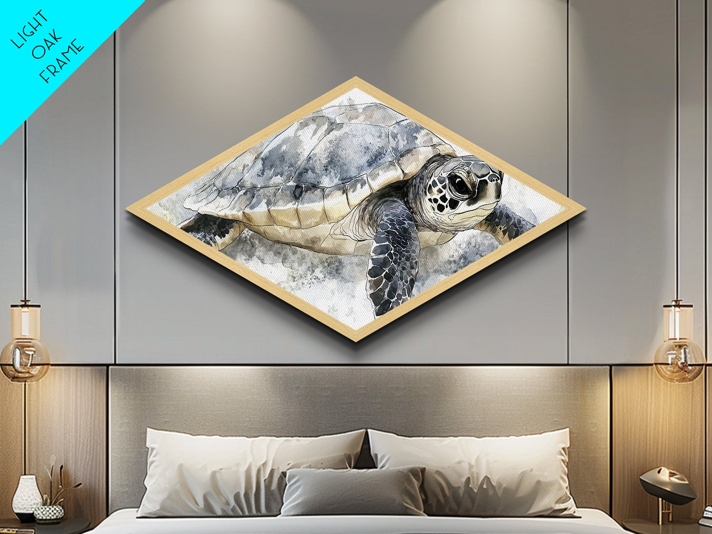 Majestic Turtle - Diamond Shaped Canvas Textured Print Sea Life Wall Decor Coastal Nature Gift Ocean Nursery Art Watercolor Style