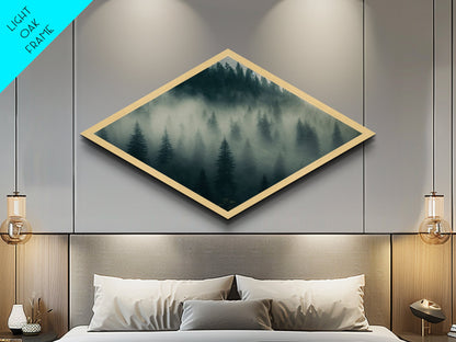 Fog Drenched Pines Diamond Shaped Forest Landscape Canvas Art Print Serene Tree Silhouettes Moody Mountain Fog Wilderness Wall Art