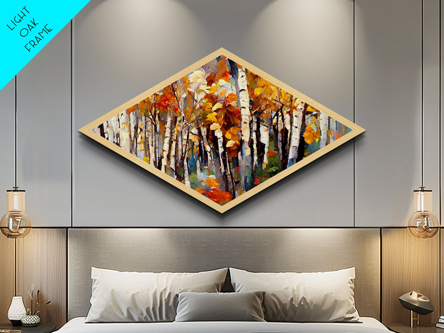 Diamond Shaped Large Birch Trees Canvas Print Boho Wall Decor Autumn Birch Forest  Art Silver Birch Trees Wall Decor Wall Art Fall