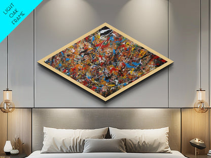 Electric Rhythm Splash Diamond Shaped Abstract Canvas Art Print Jackson Style Colorful Modern Wall Decor Bold Artistic Energy Piece
