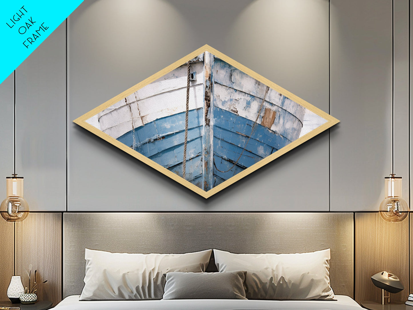 Faded Bow Voyage Diamond Shaped Canvas Textured Print old wooden boat front maritime rustic marine nautical vintage weathered ship art