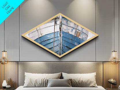 Faded Bow Voyage Diamond Shaped Canvas Textured Print old wooden boat front maritime rustic marine nautical vintage weathered ship art