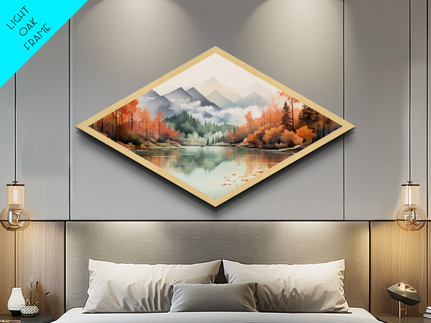 Diamond Shaped Winter Forest Mosaic Canvas Textured Print Snowy Landscape Sunset Trees Stained Glass Look Seasonal Home Wall Art