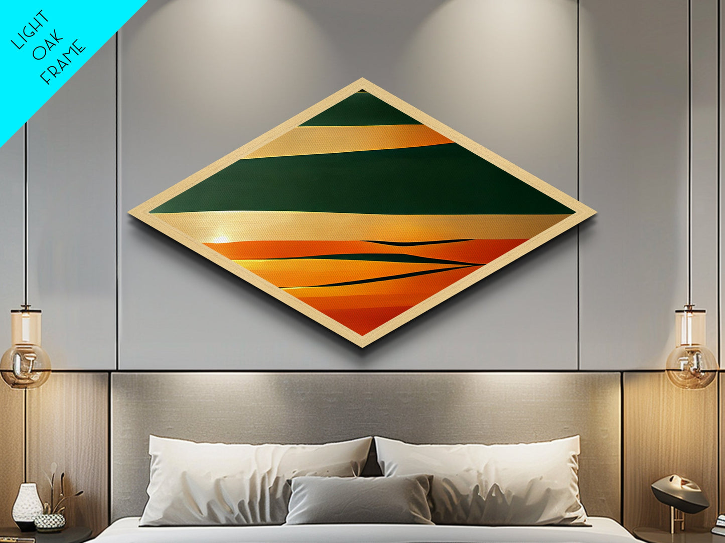 Diamond Shaped Desert Layers — Abstract Minimalist Landscape Canvas Art Print, Bold Sunset Palette Wall Decor, Modern Art Gift