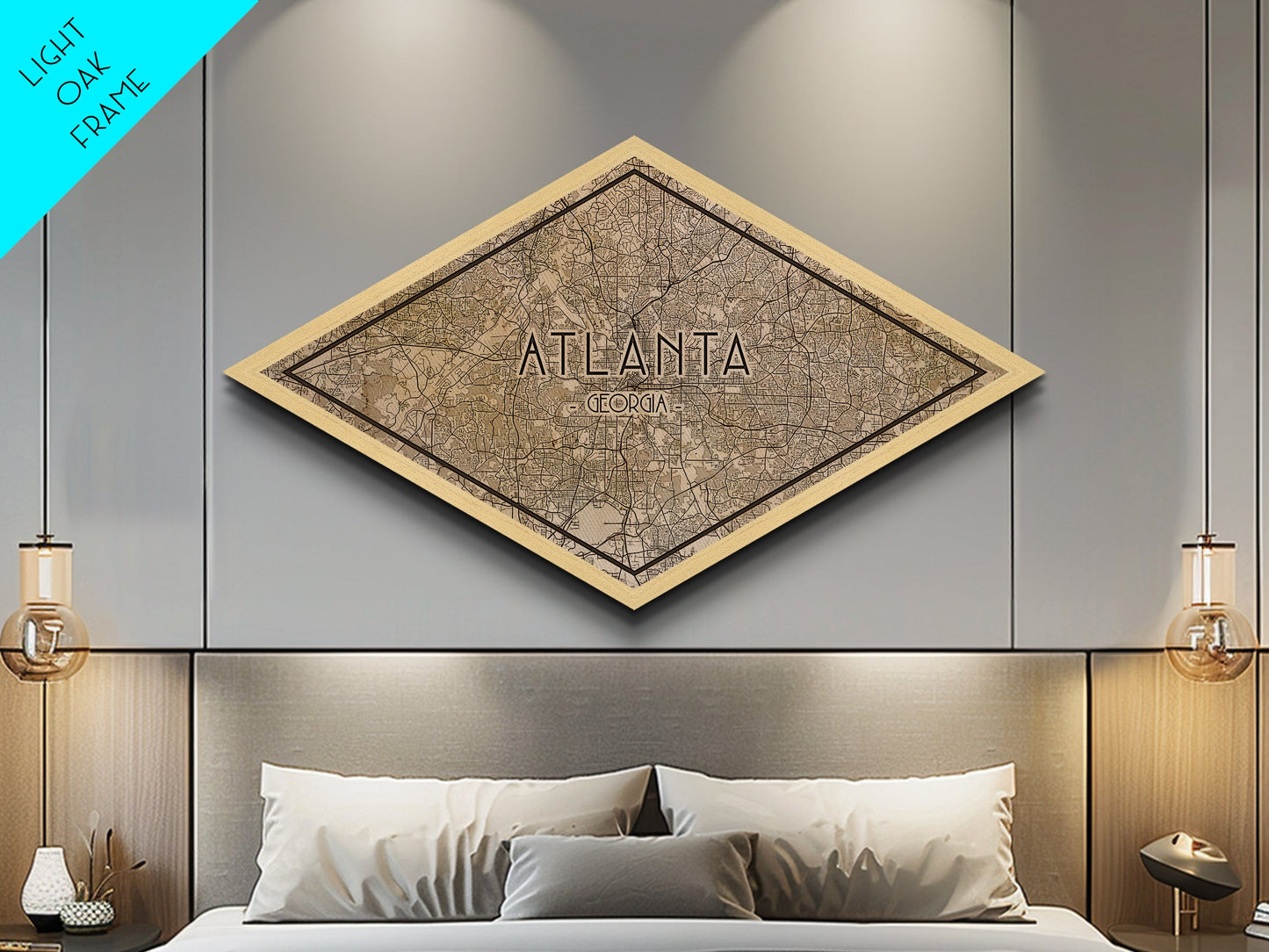 Atlanta Diamond Shaped City Map, Custom Diamond Shaped Wall Art, City Map Canvas