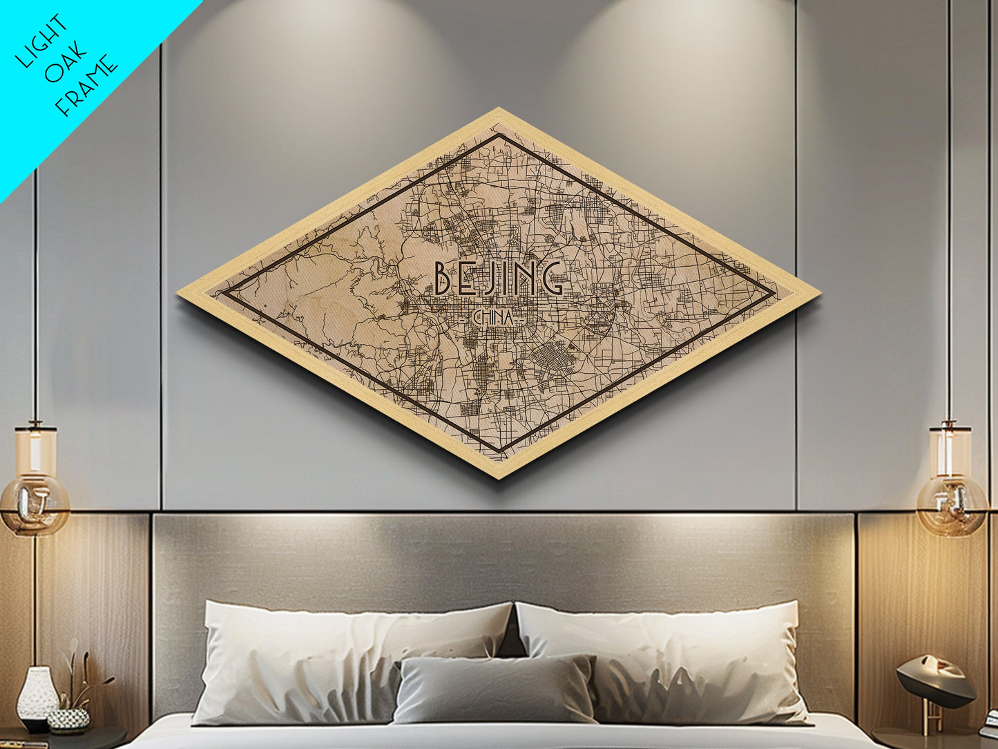 Beijin - China Diamond Shaped City Map, Custom Diamond Shaped Wall Art, City Map Canvas