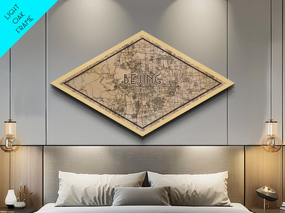 Beijin - China Diamond Shaped City Map, Custom Diamond Shaped Wall Art, City Map Canvas